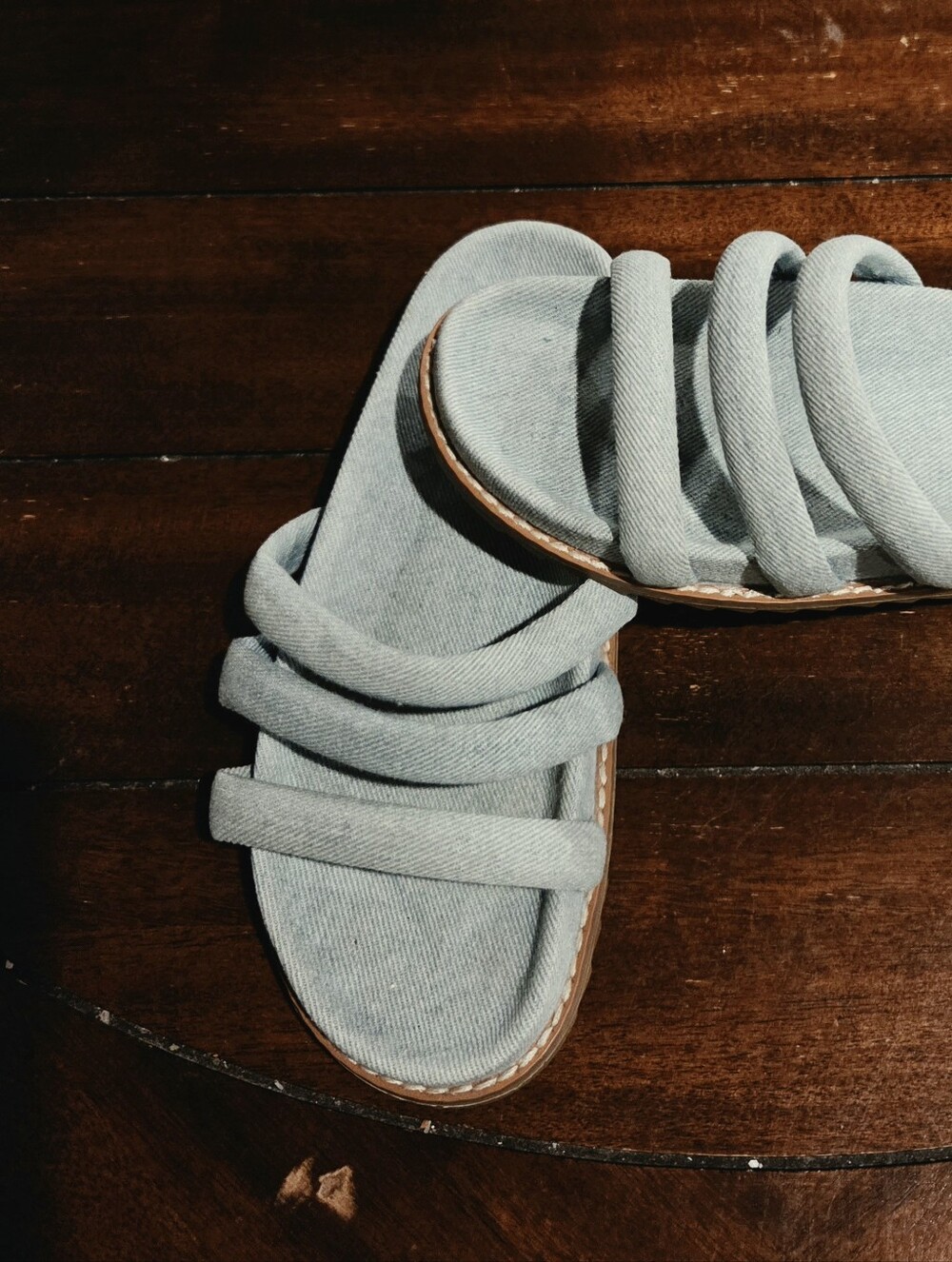 MATA Women's Strappy Slide Fabric Sandals - Light Blue Denim Sandals - Size 5.5M